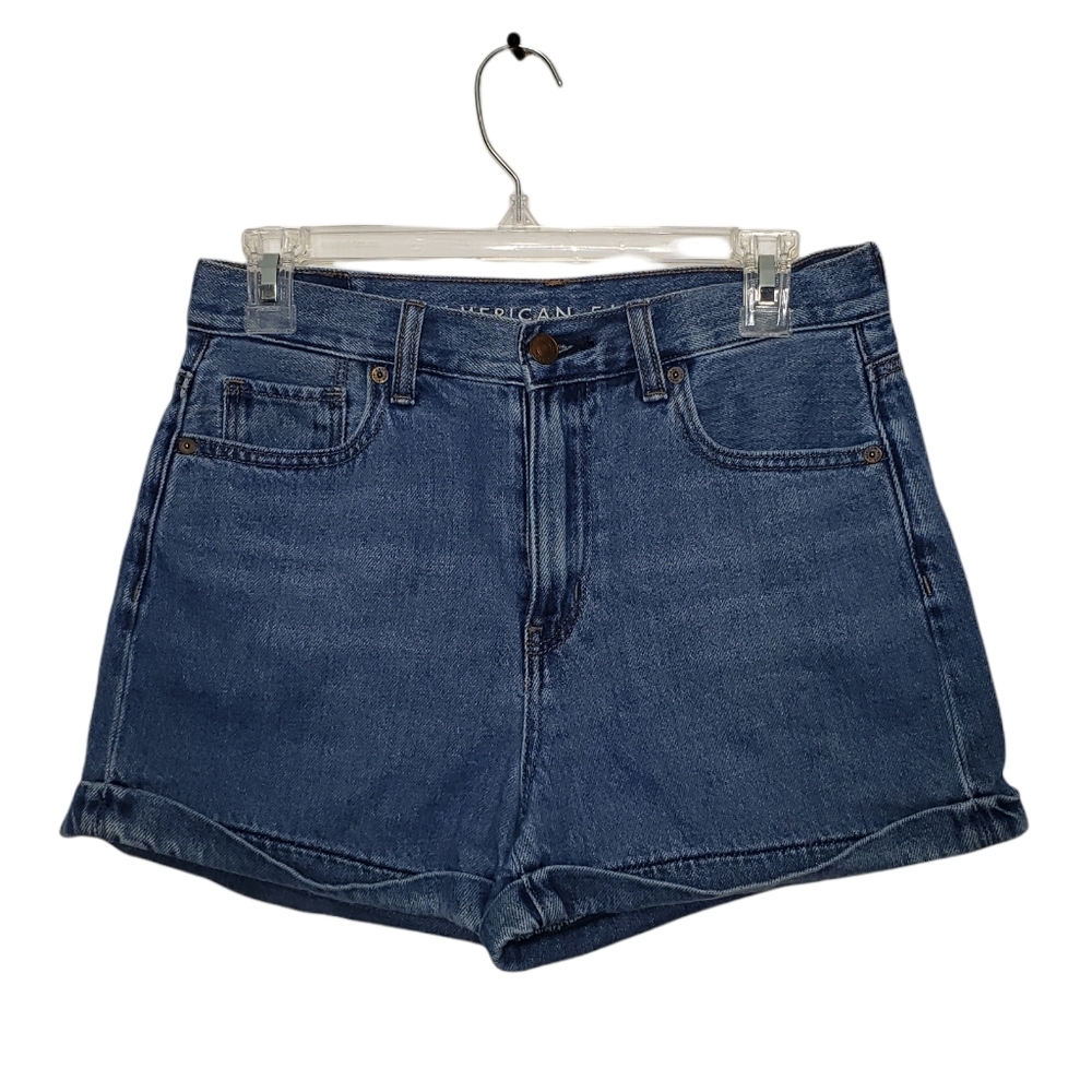 AEO blue cuffed hem high rise mom short size 4